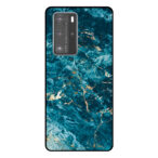 Huawei P40 Pro telefoonhoesje met blauw marmer opdruk