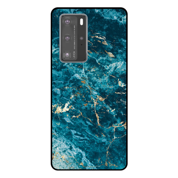 Huawei P40 Pro telefoonhoesje met blauw marmer opdruk