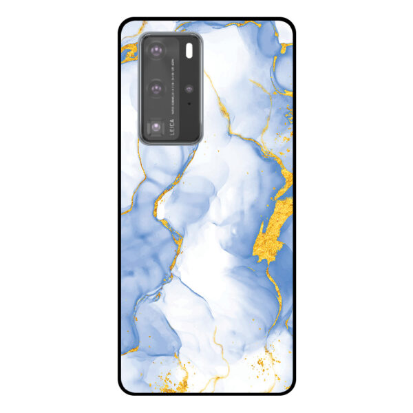 Huawei P40 Pro telefoonhoesje met lichtblauw goud marmer opdruk