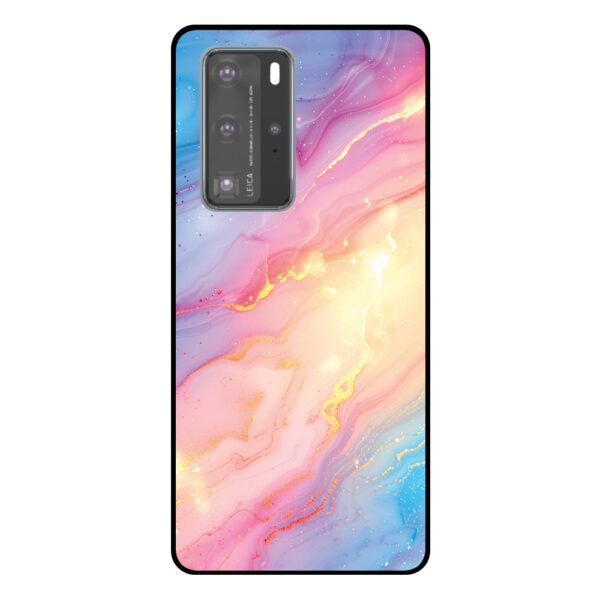 Huawei P40 Pro telefoonhoesje met regenboog glitter marmer opdruk