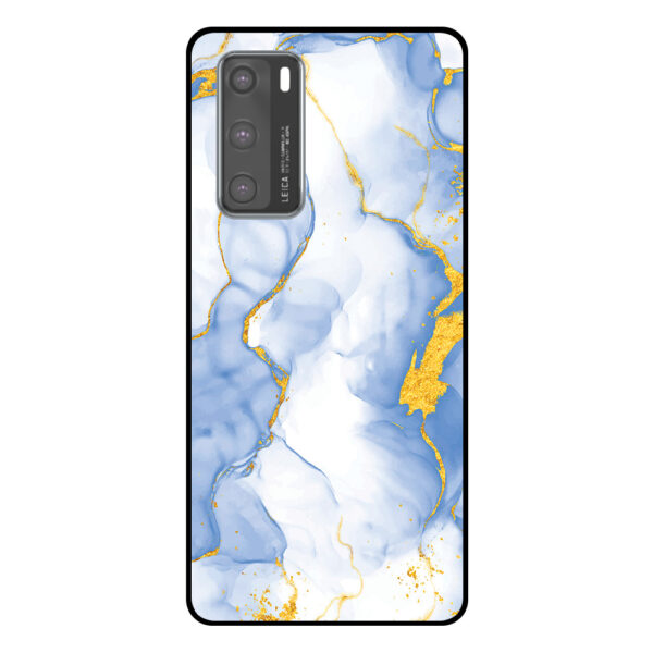 Huawei P40 telefoonhoesje met lichtblauw goud marmer opdruk