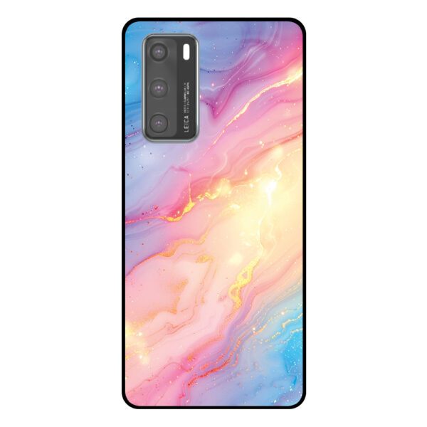 Huawei P40 telefoonhoesje met regenboog glitter marmer opdruk