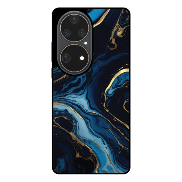 Huawei P50 Pro telefoonhoesje met blauw goud marmer opdruk