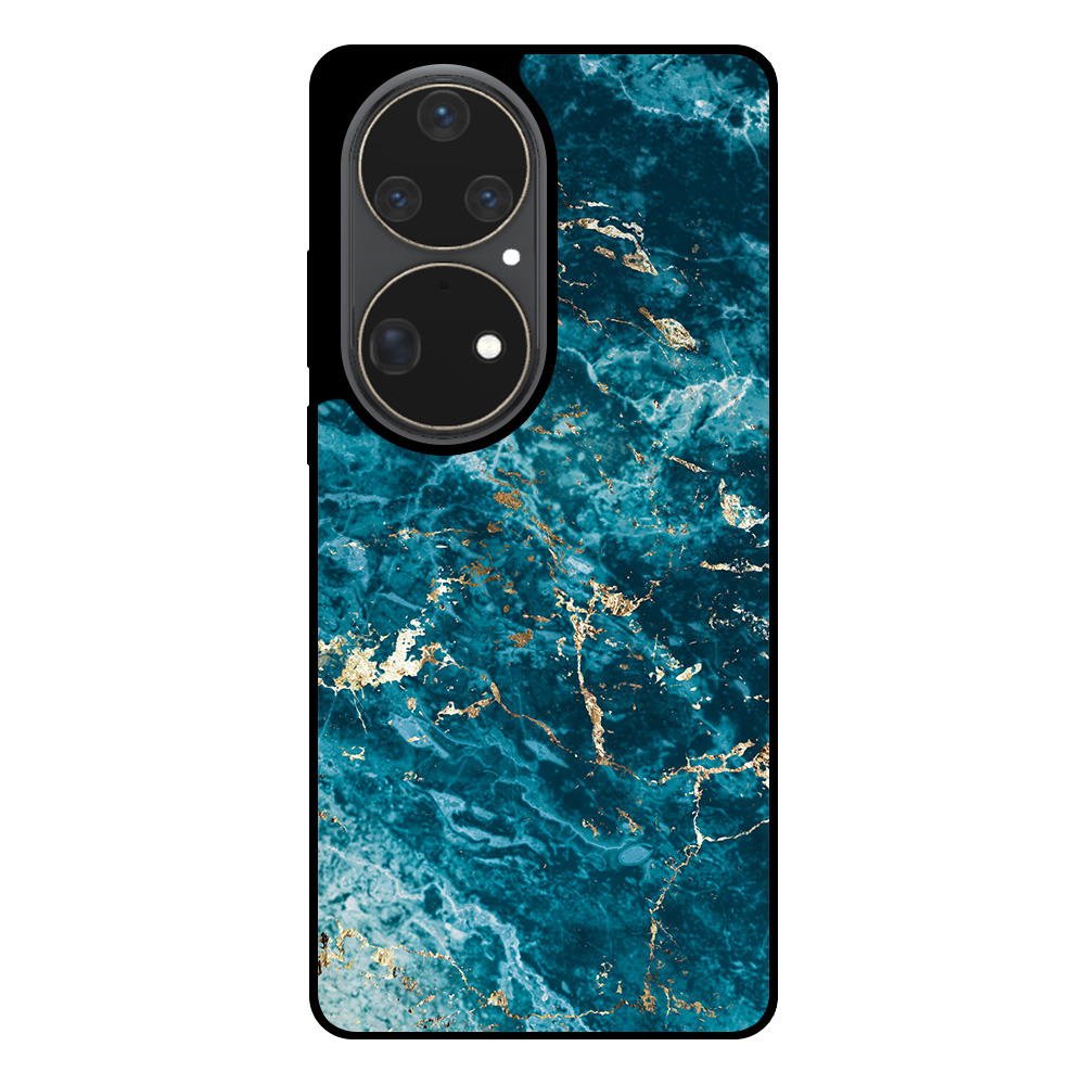 Huawei P50 Pro telefoonhoesje met blauw marmer opdruk