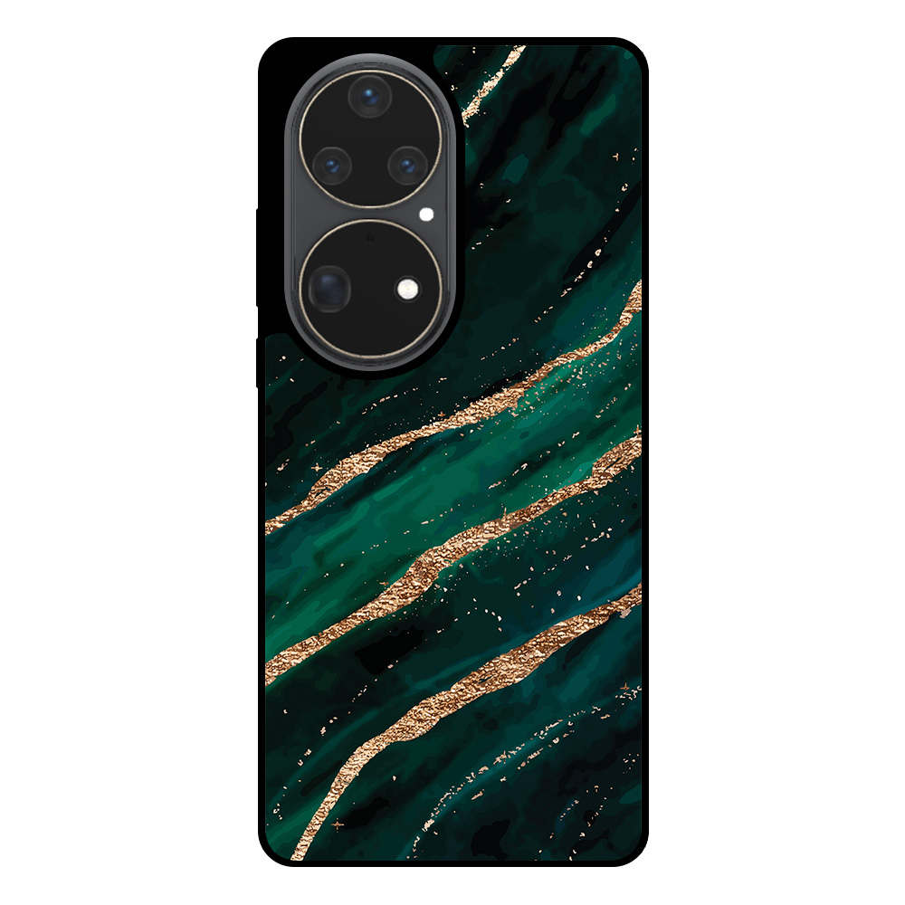 Huawei P50 Pro telefoonhoesje met groen goud marmer opdruk