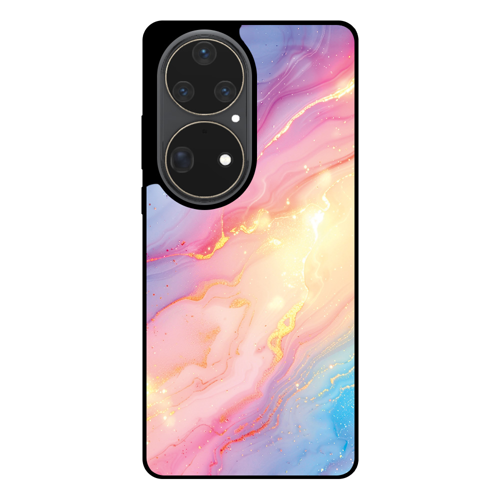 Huawei P50 Pro telefoonhoesje met regenboog glitter marmer opdruk