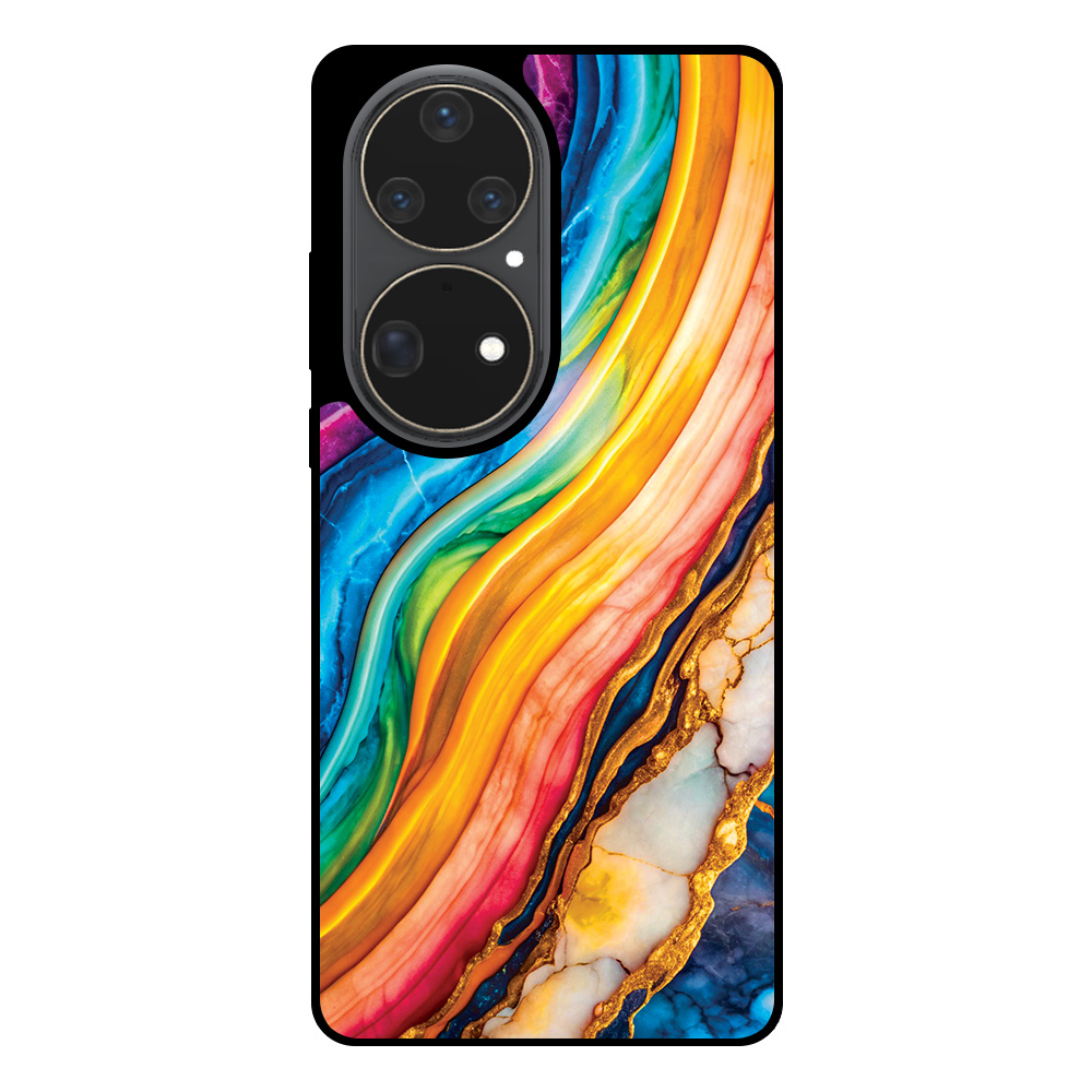 Huawei P50 Pro telefoonhoesje met regenboog goud marmer opdruk