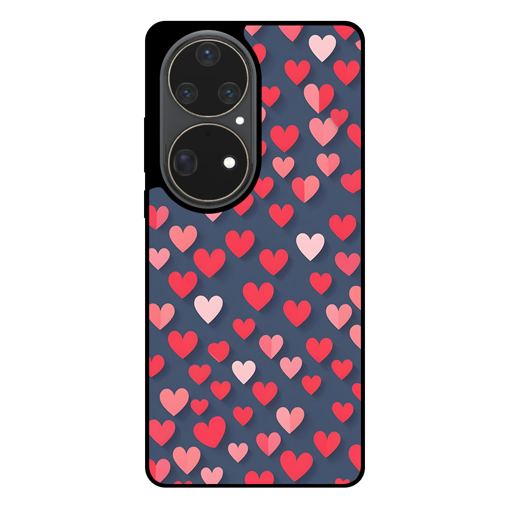 Huawei P50 Pro telefoonhoesje met roze en rode hartjes opdruk