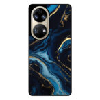 Huawei P50 telefoonhoesje met blauw goud marmer opdruk