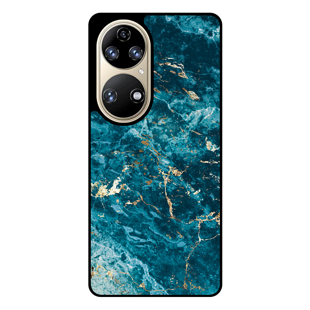 Huawei P50 telefoonhoesje met blauw marmer opdruk