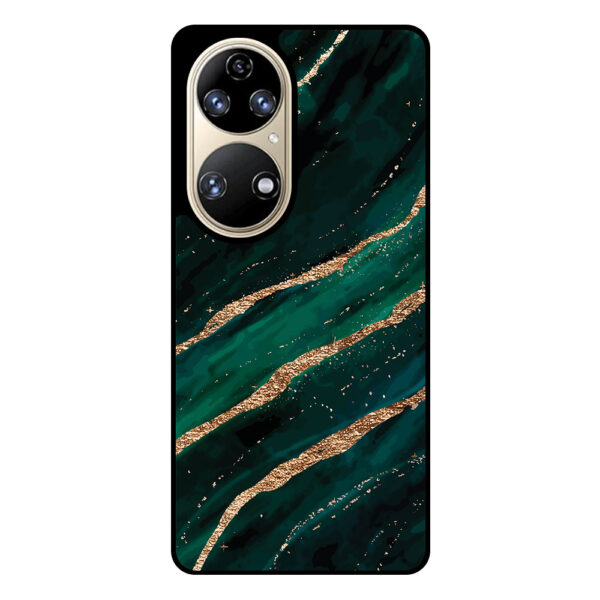 Huawei P50 telefoonhoesje met groen goud marmer opdruk