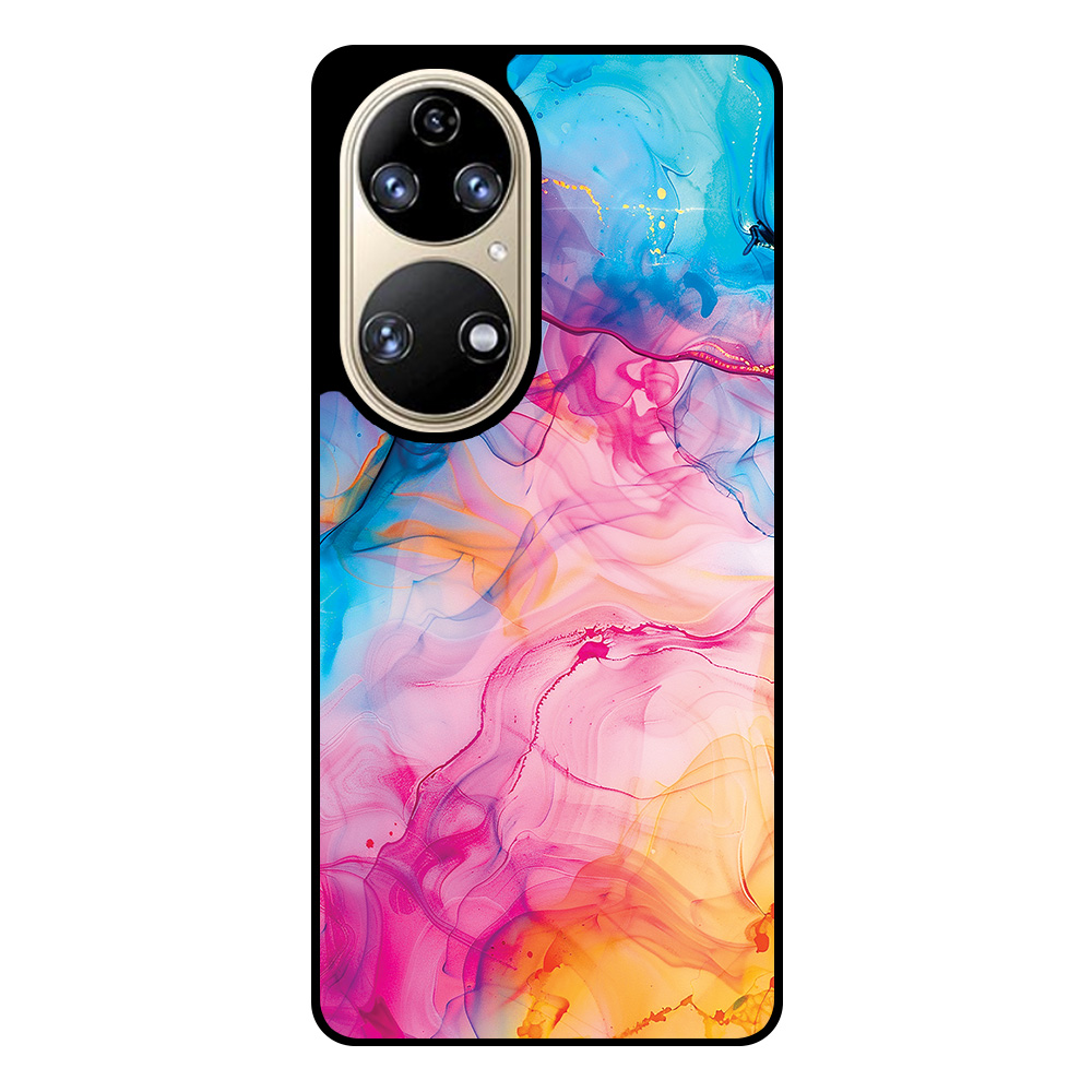 Huawei P50 telefoonhoesje met regenboog acryl marmer opdruk