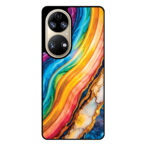 Huawei P50 telefoonhoesje met regenboog goud marmer opdruk