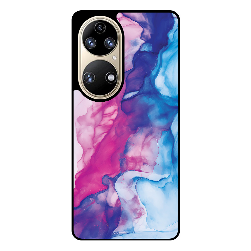 Huawei P50 telefoonhoesje met roze blauw marmer opdruk