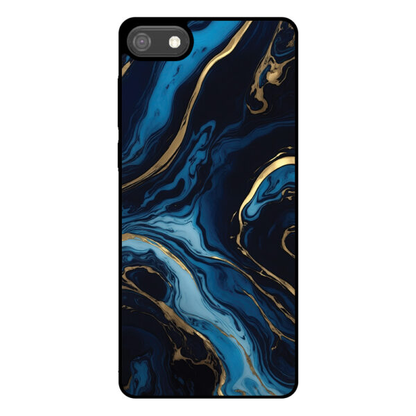 Huawei Y5 (2018) telefoonhoesje met blauw goud marmer opdruk