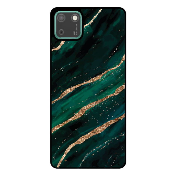 Huawei Y5P telefoonhoesje met groen goud marmer opdruk