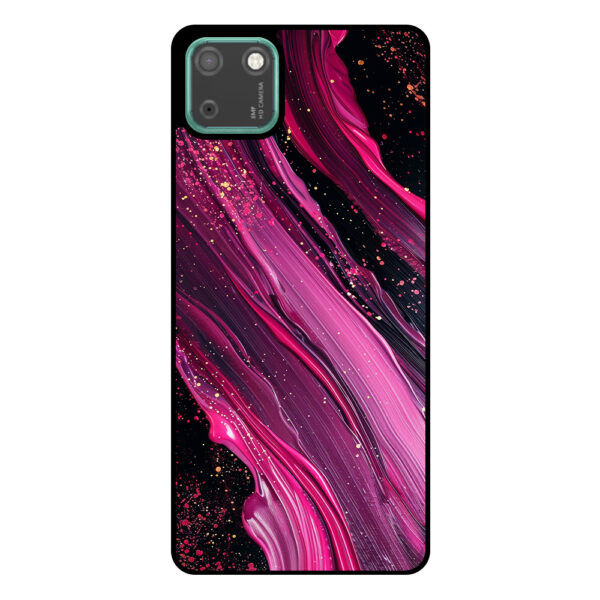 Huawei Y5P telefoonhoesje met paars roze marmer opdruk