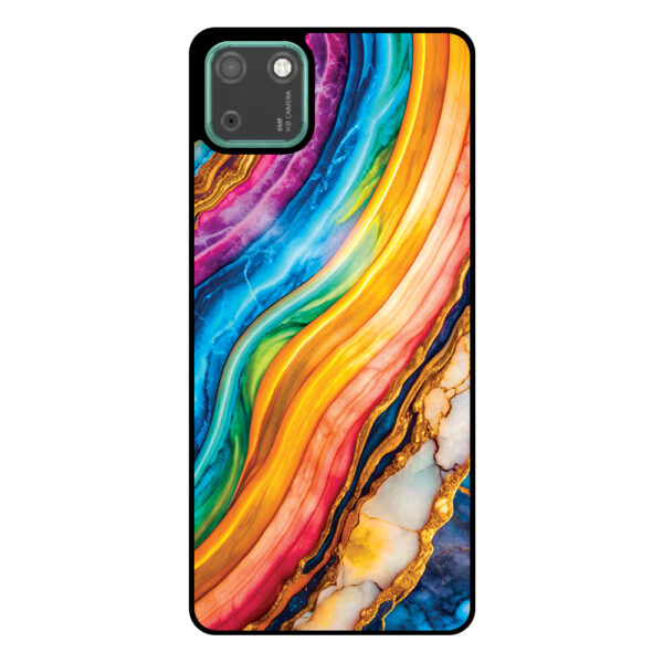 Huawei Y5P telefoonhoesje met regenboog goud marmer opdruk