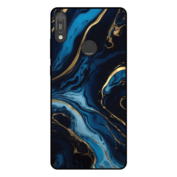 Huawei Y6 (2019) telefoonhoesje met blauw goud marmer opdruk