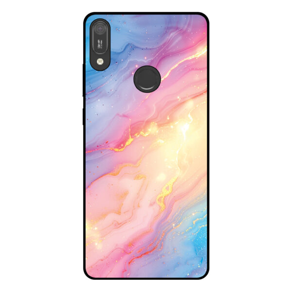 Huawei Y6 (2019) telefoonhoesje met regenboog glitter marmer opdruk