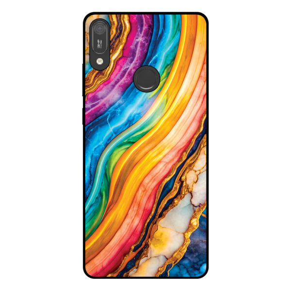 Huawei Y6 (2019) telefoonhoesje met regenboog goud marmer opdruk