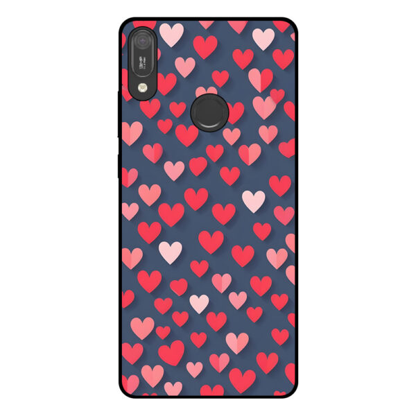 Huawei Y6 (2019) telefoonhoesje met roze en rode hartjes opdruk