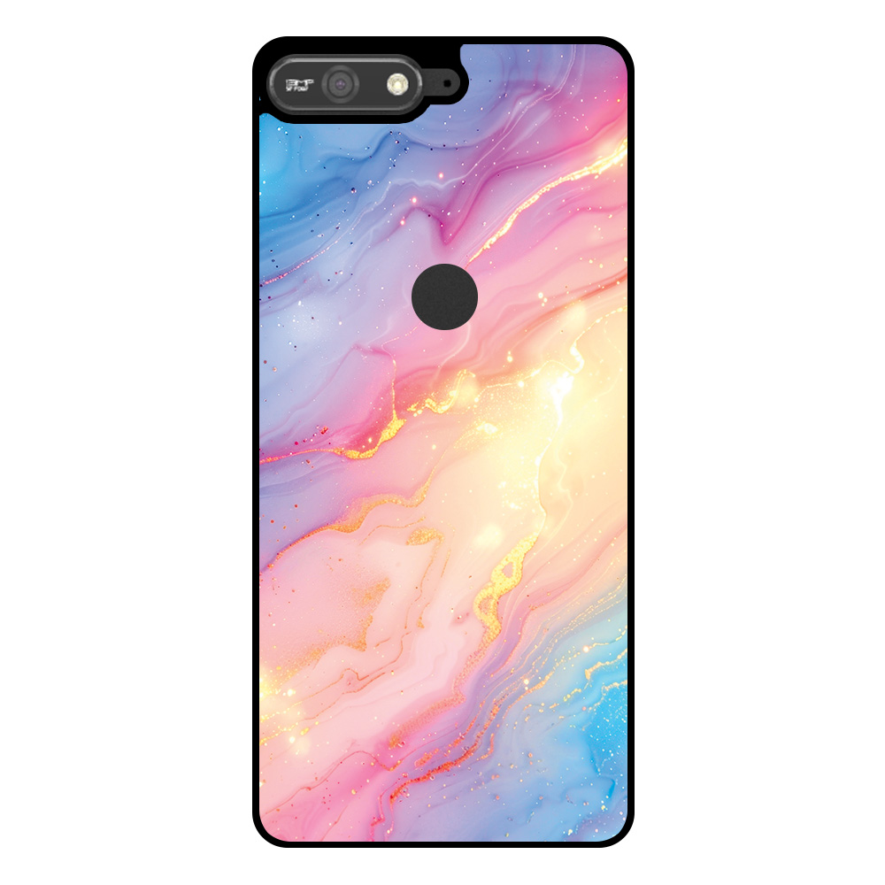 Huawei Y6 Prime (2018) telefoonhoesje met regenboog glitter marmer opdruk