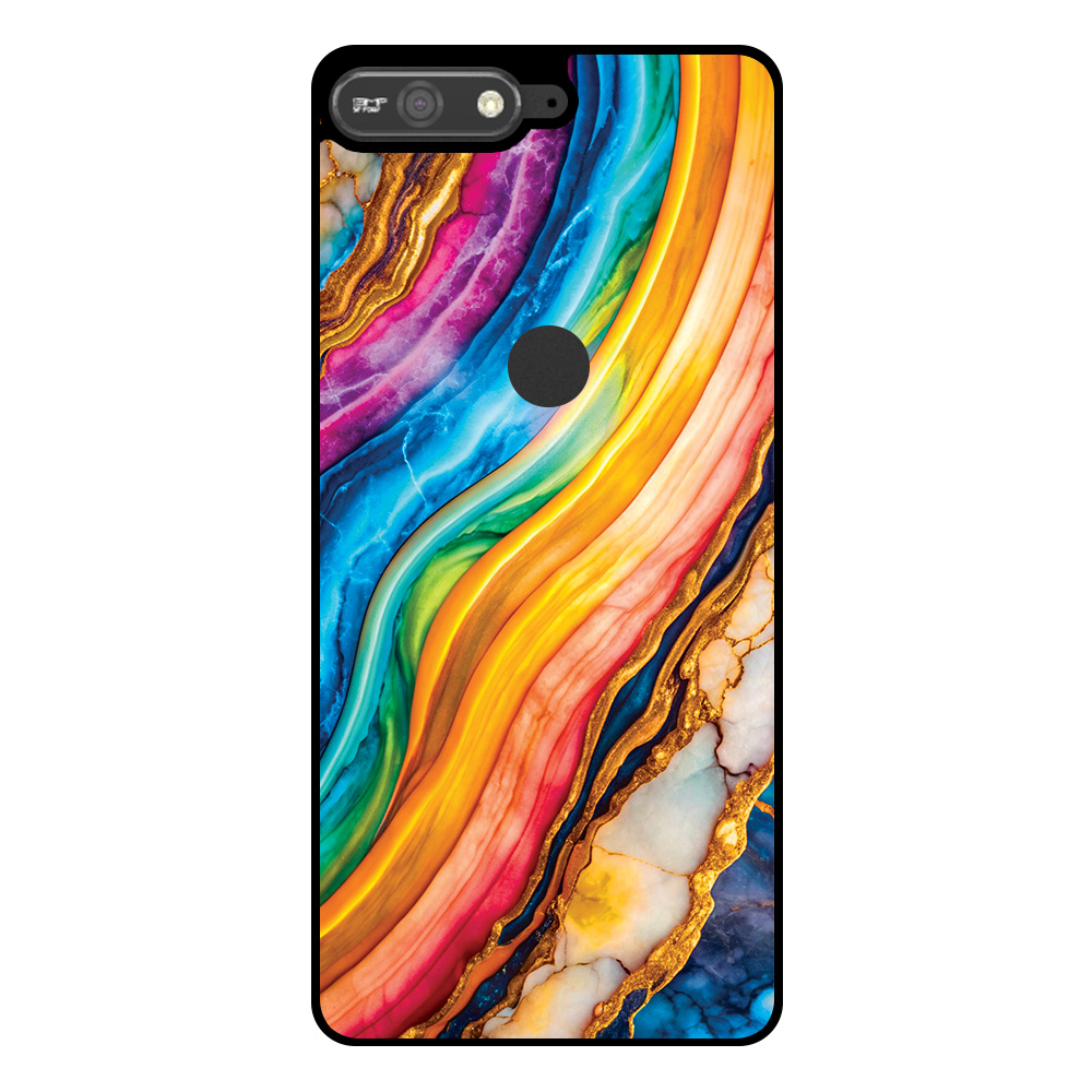 Huawei Y6 Prime (2018) telefoonhoesje met regenboog goud marmer opdruk