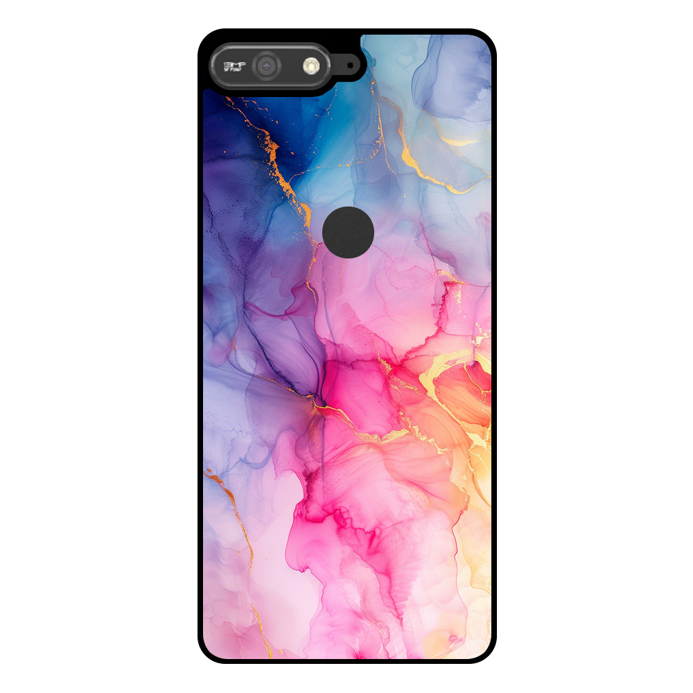 Huawei Y6 Prime (2018) telefoonhoesje met regenboog marmer opdruk