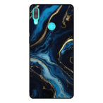 Huawei Y7 (2019) telefoonhoesje met blauw goud marmer opdruk