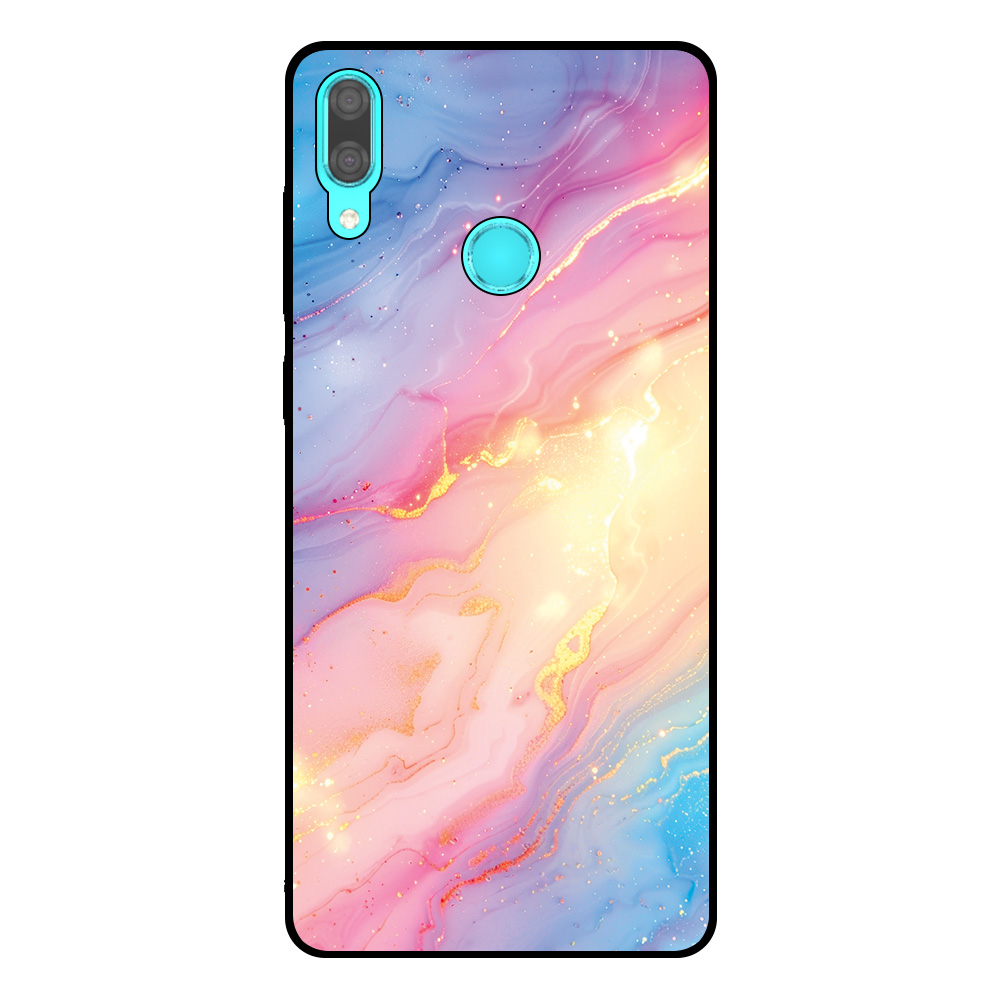 Huawei Y7 (2019) telefoonhoesje met regenboog glitter marmer opdruk