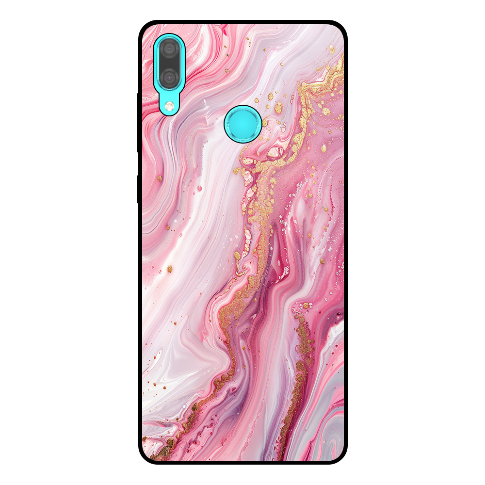 Huawei Y7 (2019) telefoonhoesje met roze marmer opdruk