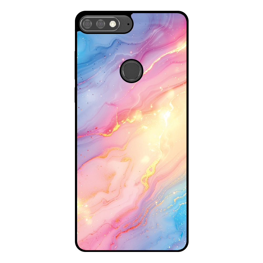 Huawei Y7 Prime (2018) telefoonhoesje met regenboog glitter marmer opdruk