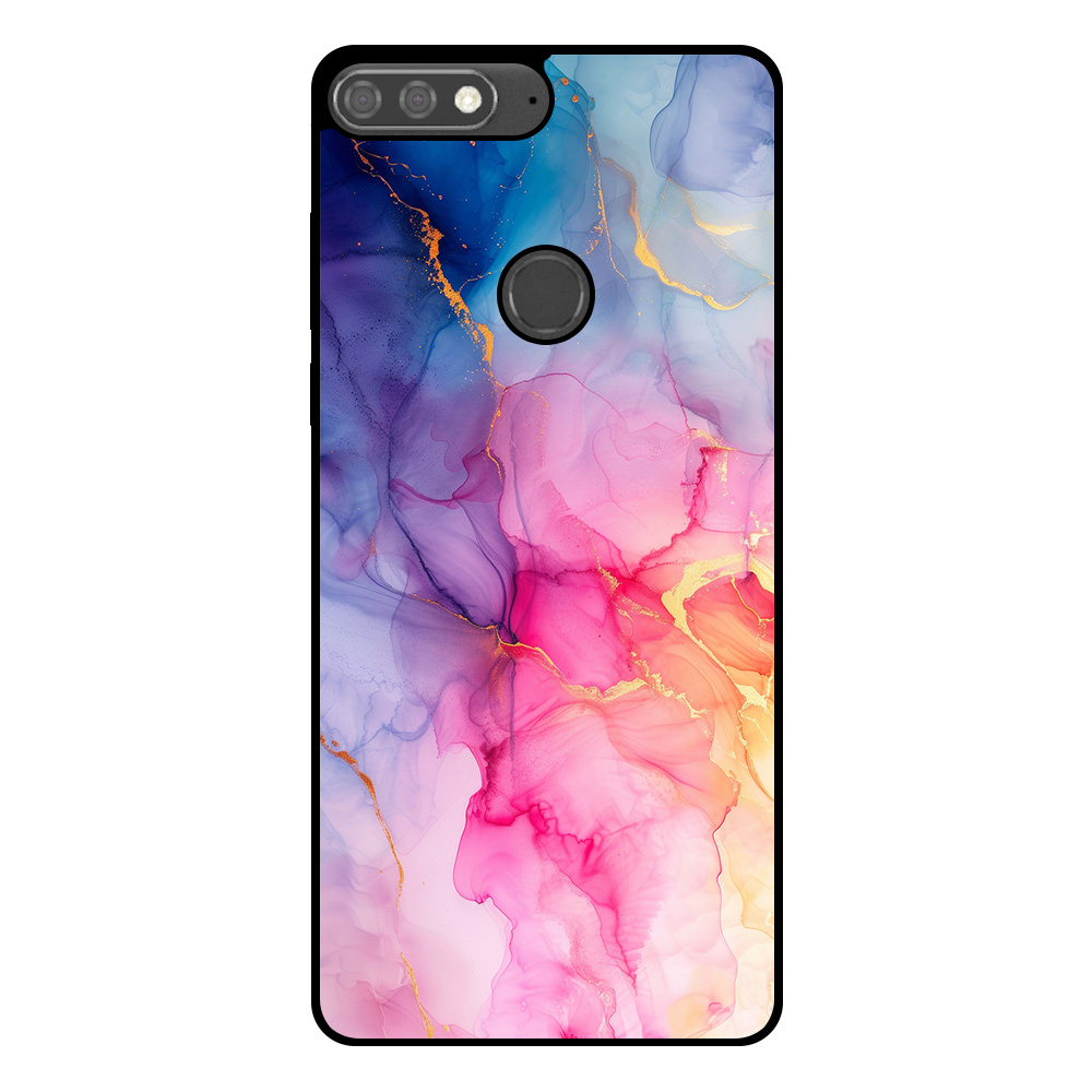 Huawei Y7 Prime (2018) telefoonhoesje met regenboog marmer opdruk