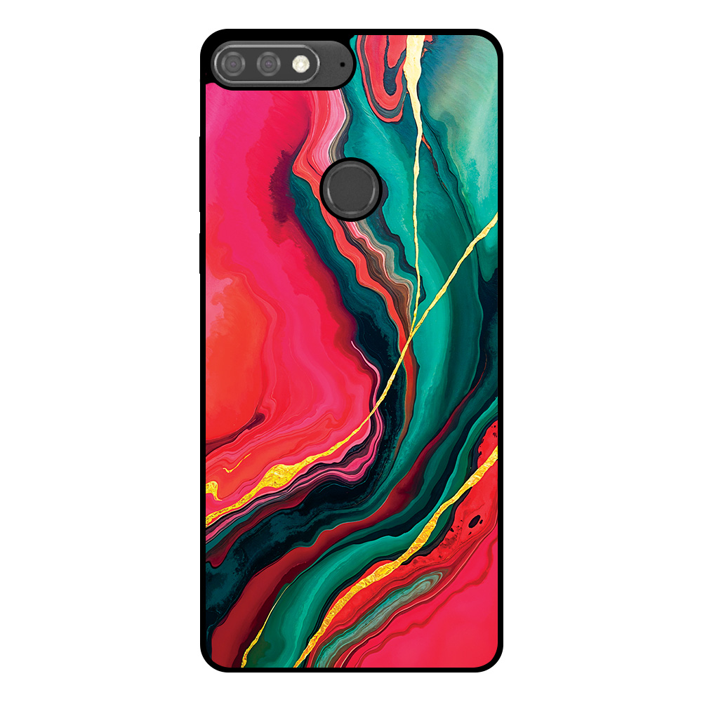 Huawei Y7 Prime (2018) telefoonhoesje met rood groen marmer opdruk