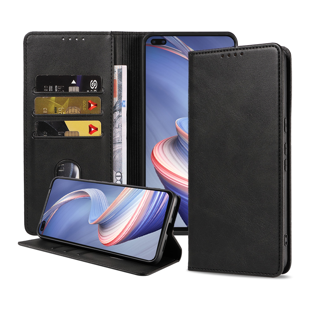 Oppo Reno 4Z leren hoesje met pasjeshouder en magnetische sluiting zwart