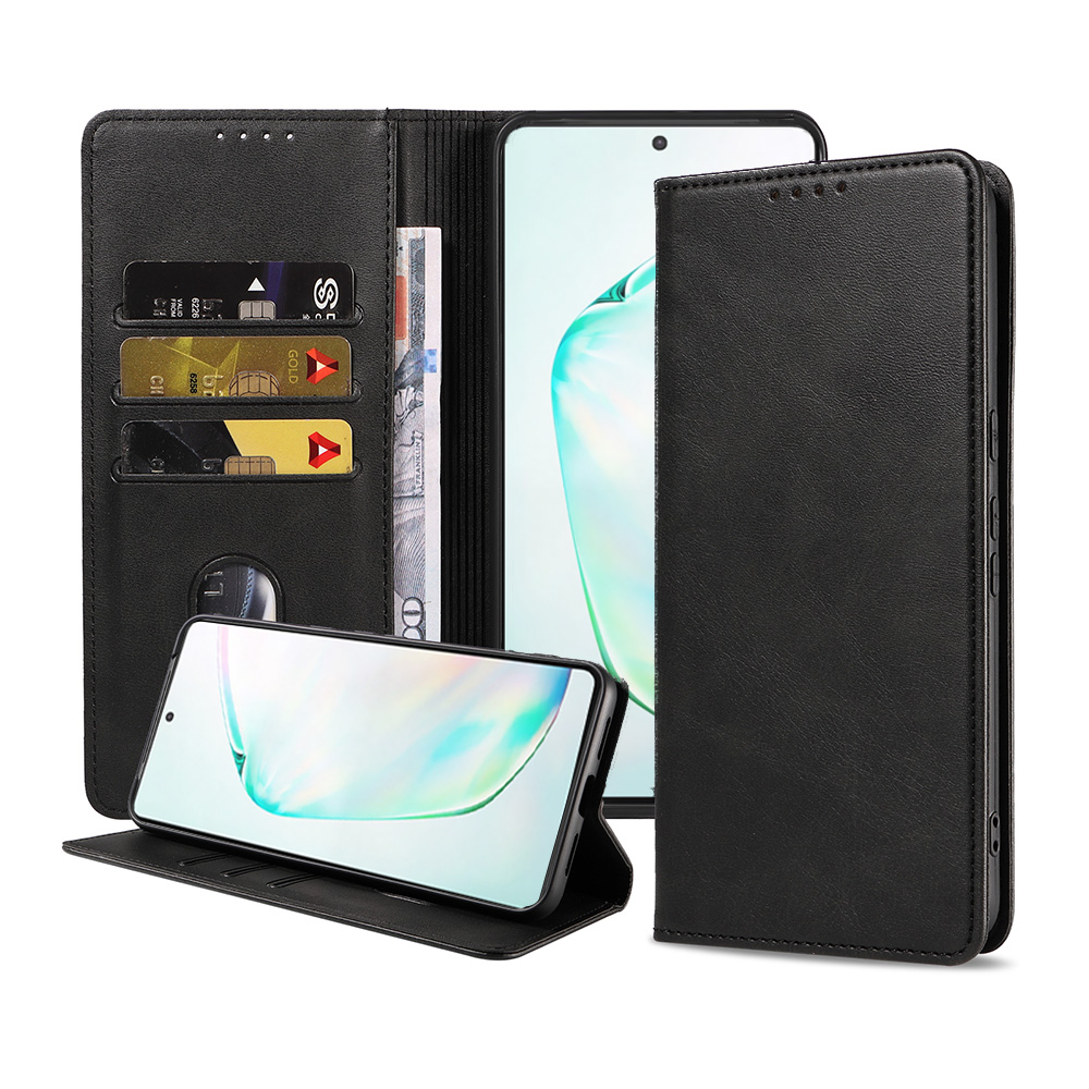 Samsung Galaxy Note 10 Lite leren hoesje met pasjeshouder en magnetische sluiting zwart