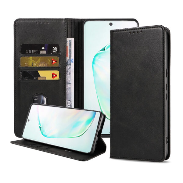 Samsung Galaxy Note 10 Plus leren hoesje met pasjeshouder en magnetische sluiting zwart