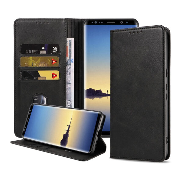 Samsung Galaxy Note 8 leren hoesje met pasjeshouder en magnetische sluiting zwart