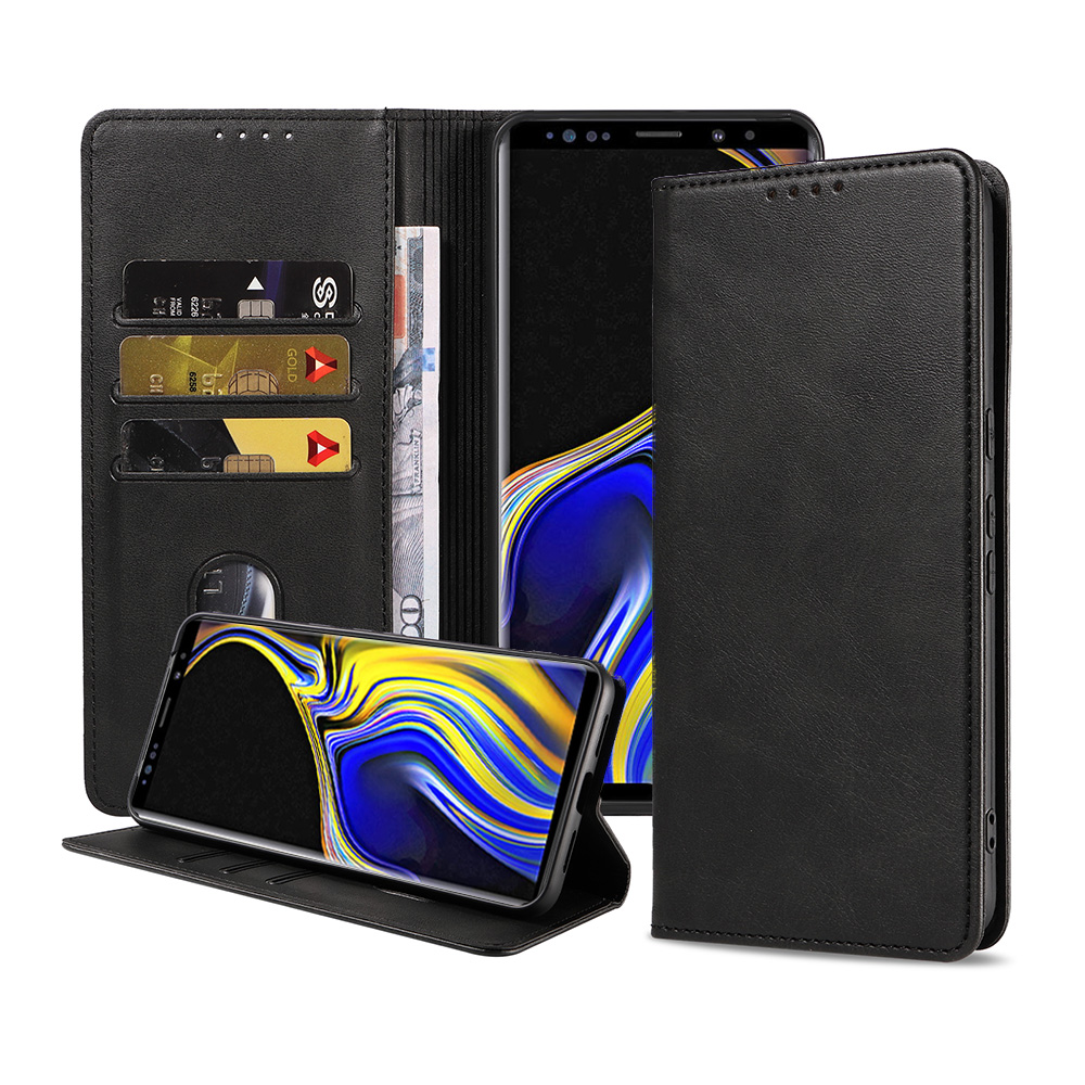 Samsung Galaxy Note 9 leren hoesje met pasjeshouder en magnetische sluiting zwart