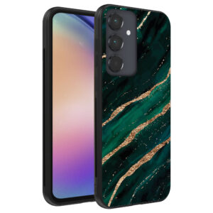 Samsung Galaxy A54 telefoonhoesje met groen goud marmer opdruk (1)