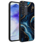 Samsung Galaxy A55 telefoonhoesje met blauw goud marmer opdruk (1)