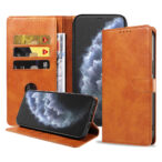 iPhone 11 Pro Max leren hoesje met pasjeshouder en magnetische sluiting met lipje bruin