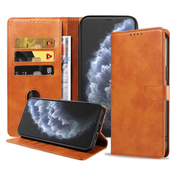 iPhone 11 Pro Max leren hoesje met pasjeshouder en magnetische sluiting met lipje bruin