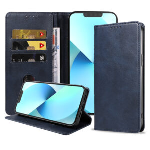 iPhone 13 Mini leren hoesje met pasjeshouder en magnetische sluiting blauw