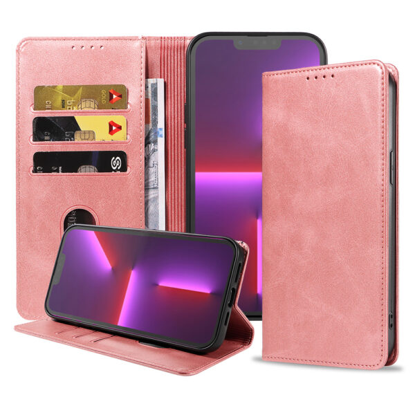 iPhone 13 Pro leren hoesje met pasjeshouder en magnetische sluiting roze
