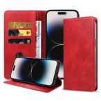 iPhone 14 Pro Max leren hoesje met pasjeshouder en magnetische sluiting rood