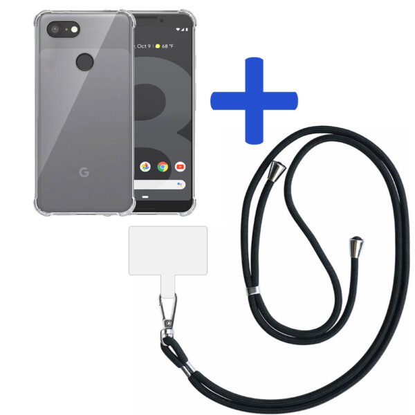 Google Pixel 3 transparant hoesje met afneembaar koord en stootrand 2