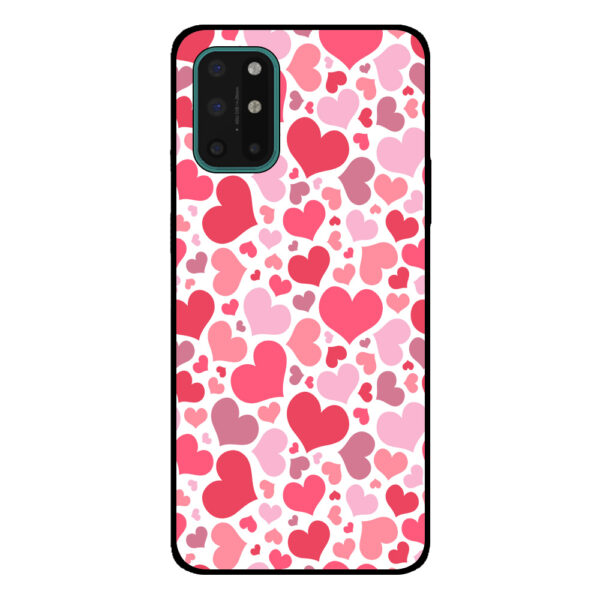 OnePlus 8T telefoonhoesje met hartjes opdruk en witte achtergrond