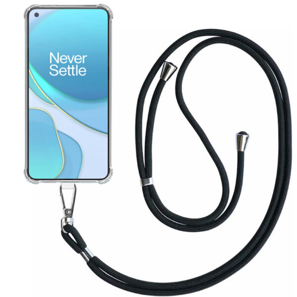 OnePlus 8T transparant hoesje met afneembaar koord en stootrand 1